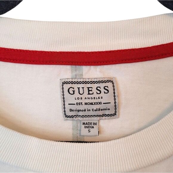 Guess White Striped Embroidered Logo Long Sleeve Shirt Size US S - Picture 3 of 5